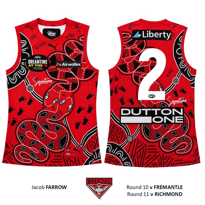 Photo of Jacob Farrow #2 Essendon 2026 Dreamtime Guernsey 
