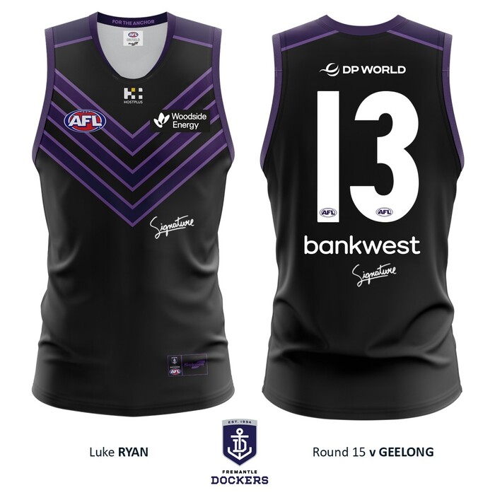 Photo of Luke Ryan #13 Fremantle 2026 Stealth Match-Worn Guernsey