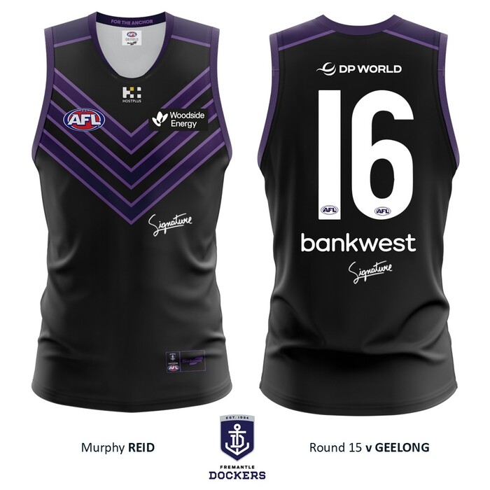 Photo of Murphy Reid #16 Fremantle 2026 Stealth Match-Worn Guernsey