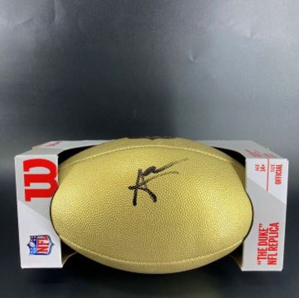 NFL - Broncos Audric Estime Signed Gold Composite Football