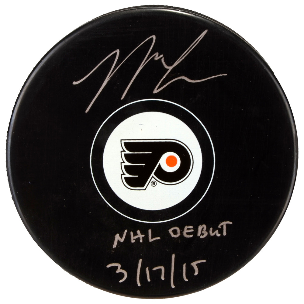 Nick Cousins Philadelphia Flyers Autographed Hockey Puck with NHL Debut 3/17/15 Inscription