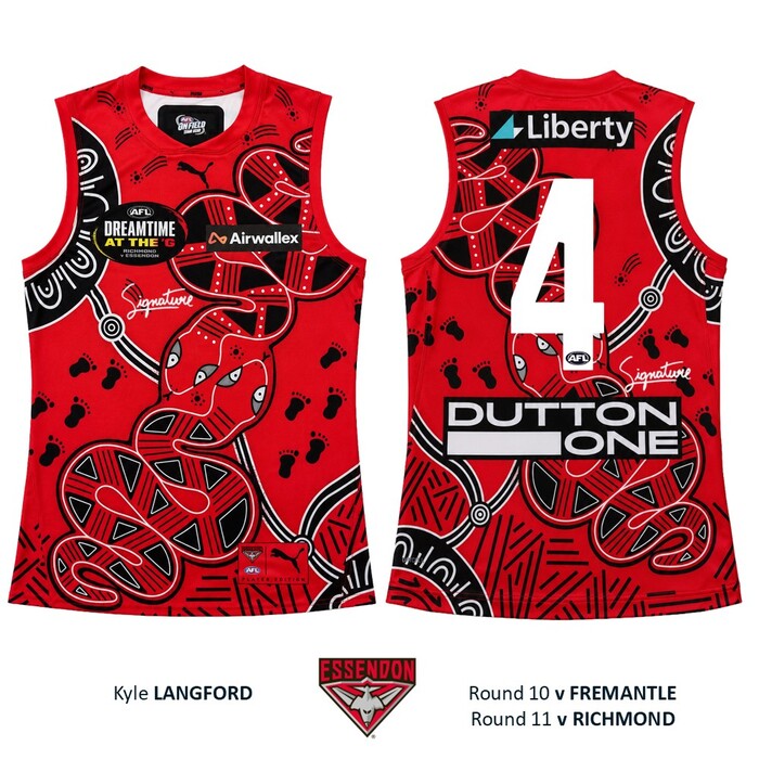 Photo of Kyle Langford #4 Essendon 2026 Dreamtime Guernsey 