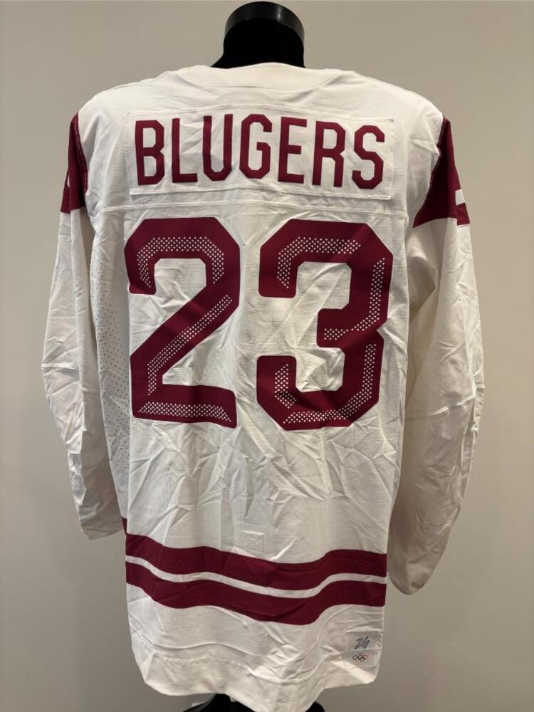 Teddy Blueger Latvia Game-Used White Jersey worn v. Denmark on February 15, 2026, as a part of the 2026 Milano Cortina Winter Games.