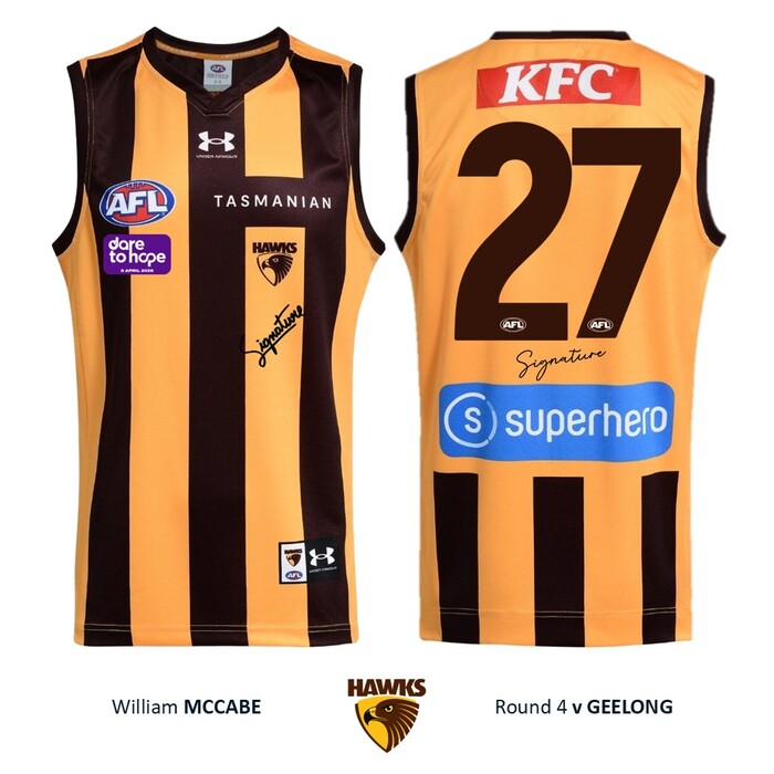 Photo of William McCabe #27 Hawthorn 2026 Dare to Hope Guernsey