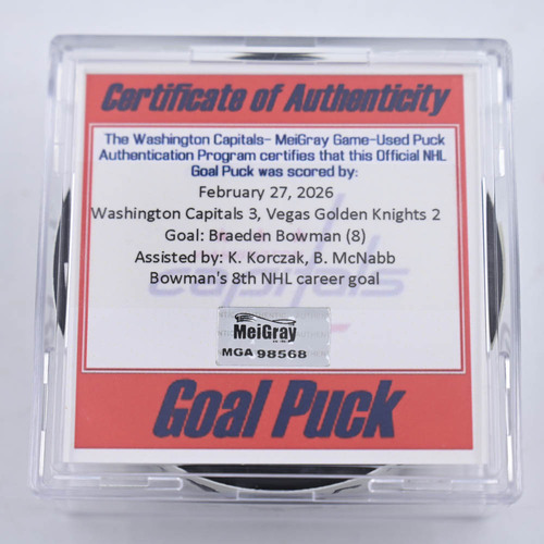 Image of Bowman, Braeden - Vegas Golden Knights -February 27, 2026 at Washington Capitals (Capitals Logo)