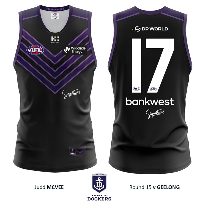Photo of Judd McVee #17 Fremantle 2026 Stealth Match-Worn Guernsey