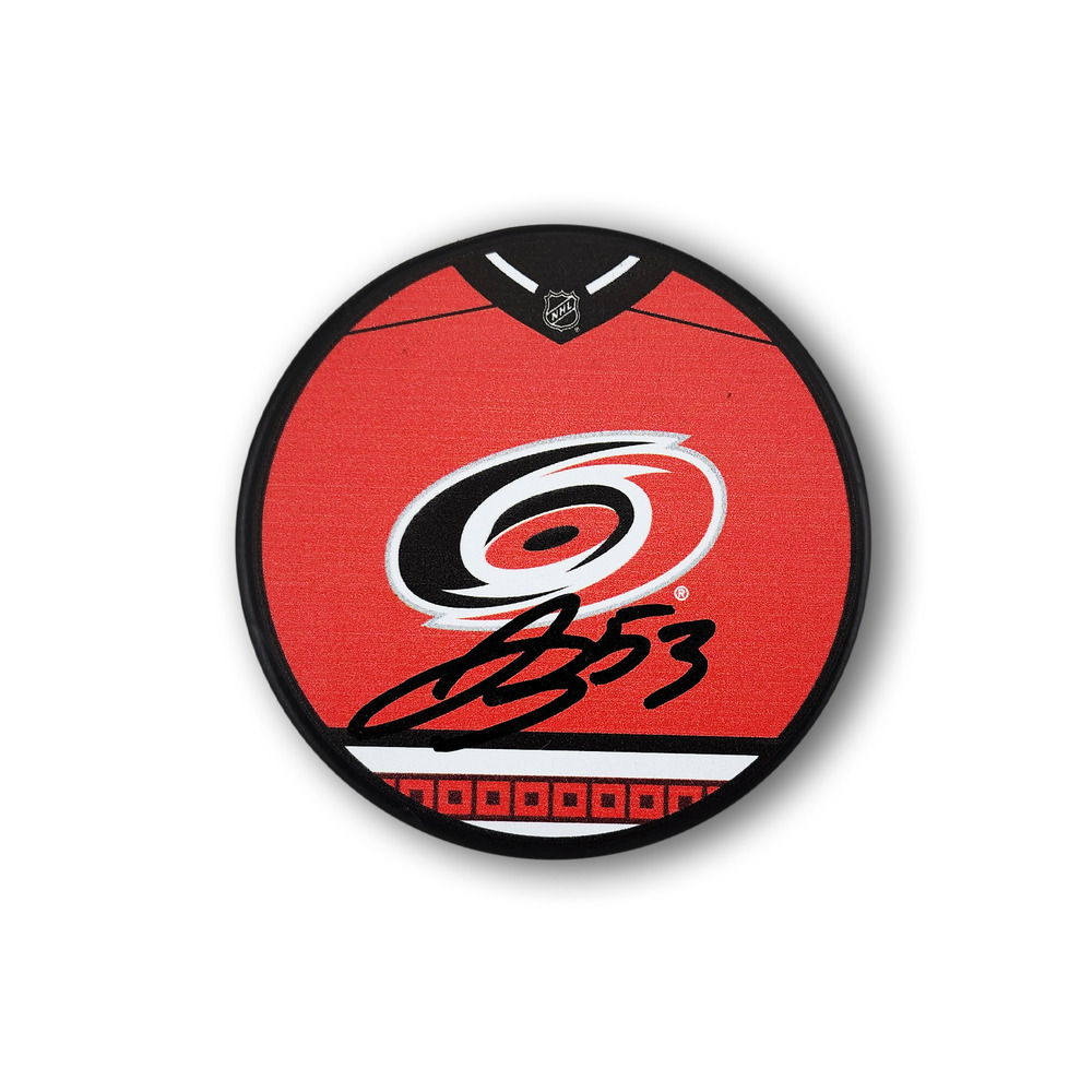 Jackson Blake Autographed Carolina Hurricanes Jersey Design Hockey Puck