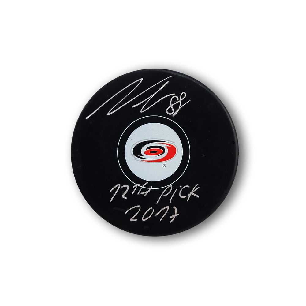 Martin Necas Autographed Carolina Hurricanes Hockey Puck Inscribed 12th Pick