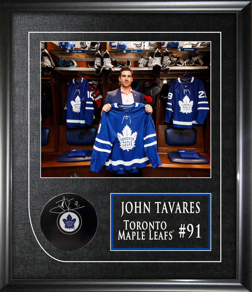 John Tavares Signed Puck Framed Toronto Maple Leafs w Locker Room Photo