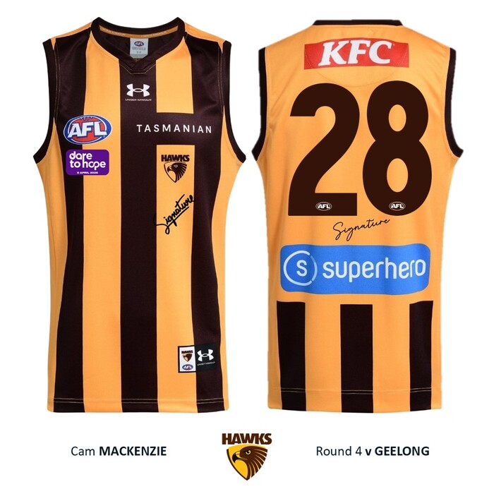 Photo of Cam Mackenzie #28 Hawthorn 2026 Dare to Hope Guernsey