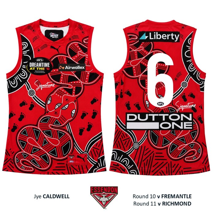 Photo of Jye Caldwell #6 Essendon 2026 Dreamtime Guernsey 