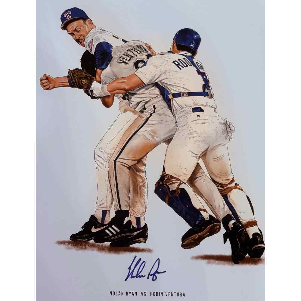 Nolan Ryan Autographed Texas Rangers Ventura Fight 12x18 Print