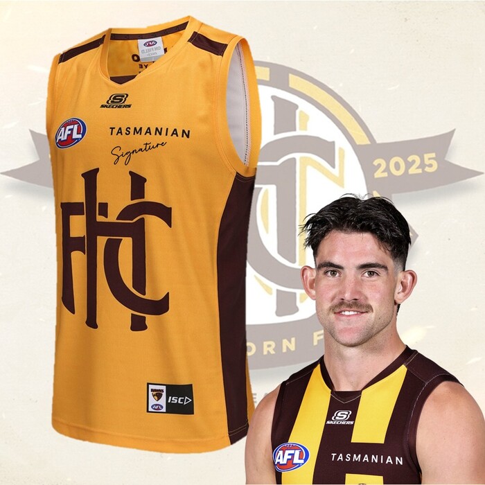 Photo of Jai Newcombe #3 Hawthorn 2025 Gold Heritage Match-Worn Guernsey