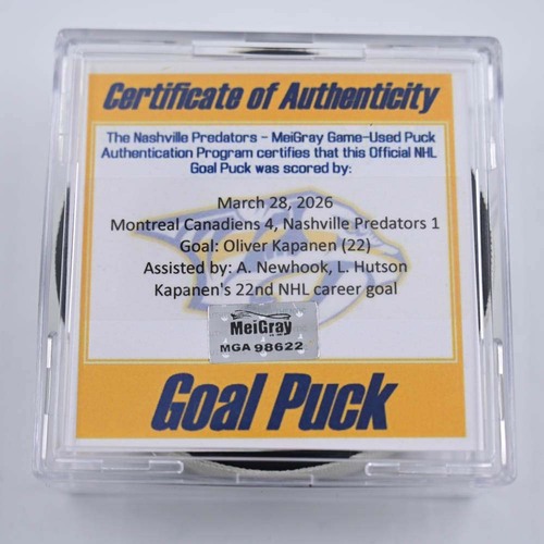 Image of Kapanen, Oliver - Montreal Canadiens - March 28, 2026 at Nashville Predators (Predators Logo)