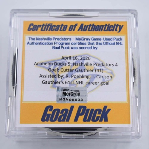 Image of Gauthier, Cutter - Anaheim Ducks - April 16, 2026 at Nashville Predators (Predators Logo)