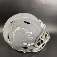 HOF - Lions Calvin Johnson Signed Replica Slate Speed Helmet with HOF 21...