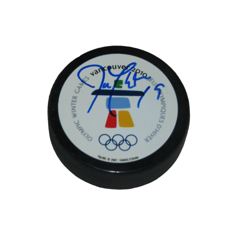 JOE THORNTON Signed 2010 Vancouver Olympics Puck - San Jose Sharks