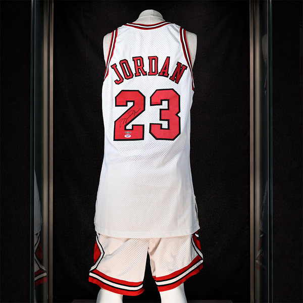 Back of Michael Jordan White Uniform Photo-Matched to 1997 Regular Season.
