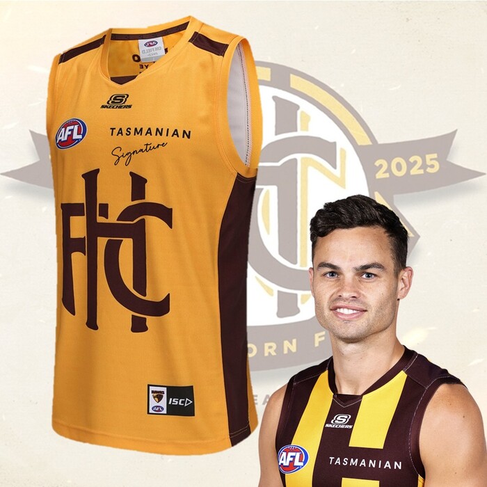 Photo of Karl Amon #10 Hawthorn 2025 Gold Heritage Match-Worn Guernsey