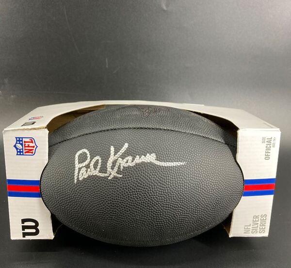 HOF - Vikings Paul Krause Signed Black Metallic Football with Vikings Logo