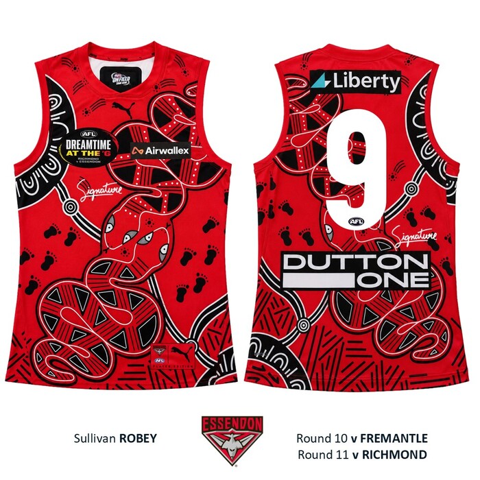 Photo of Sullivan Robey #9 Essendon 2026 Dreamtime Guernsey 