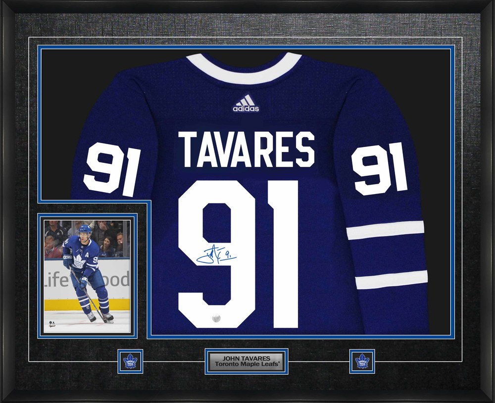 John Tavares Signed Jersey Framed Pro Adidas Toronto Maple Leafs Blue w Action 8x10