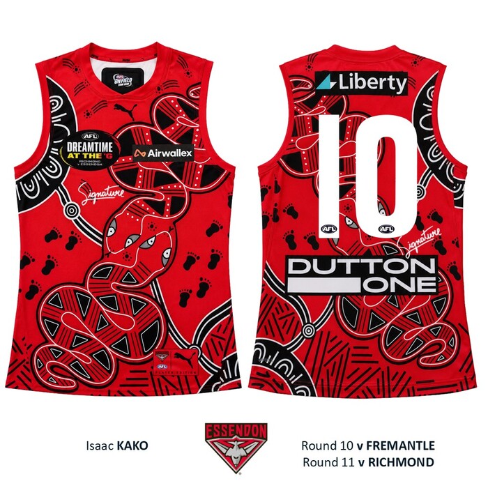Photo of Isaac Kako #10 Essendon 2026 Dreamtime Guernsey 