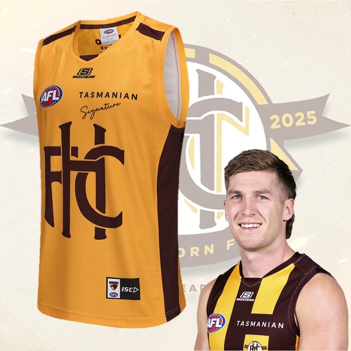 Photo of Dylan Moore #13 Hawthorn 2025 Gold Heritage Match-Worn Guernsey