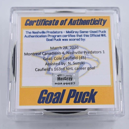 Image of Caufield, Cole - Montreal Canadiens - March 28, 2026 at Nashville Predators (Predators Logo)