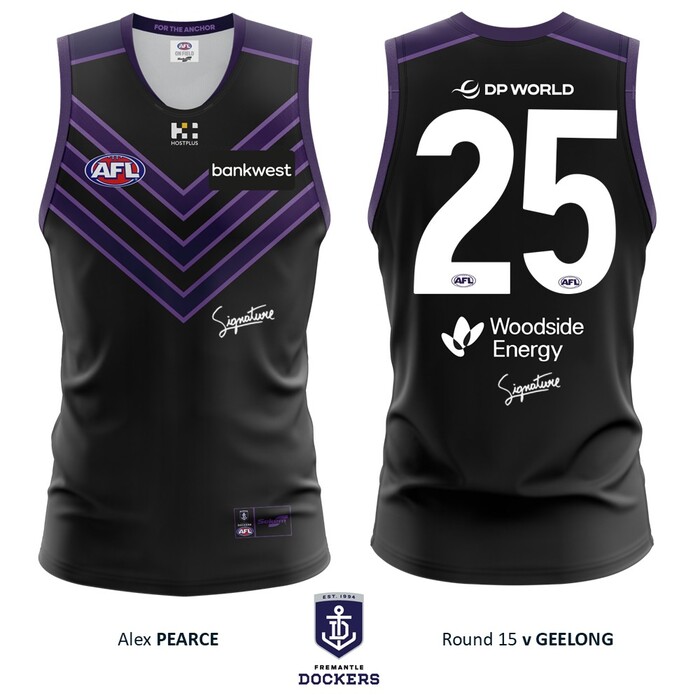 Photo of Alex Pearce #25 Fremantle 2026 Stealth Match-Worn Guernsey