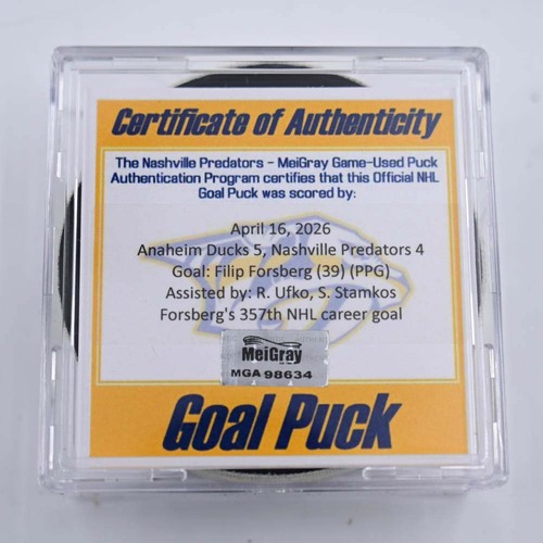 Image of Forsberg, Filip - Nashville Predators - April 16, 2026 vs. Anaheim Ducks (Predators Logo)