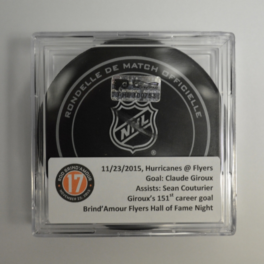 Claude Giroux Philadelphia Flyers Goal Puck Rod Brind'Amour Hall