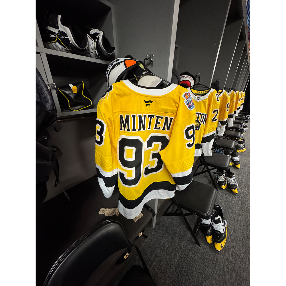 Fraser Minten Boston Bruins #93 2026 NHL Stadium Series Game-Used Yellow Jersey - Worn During the 1st Period on February 1, 2026