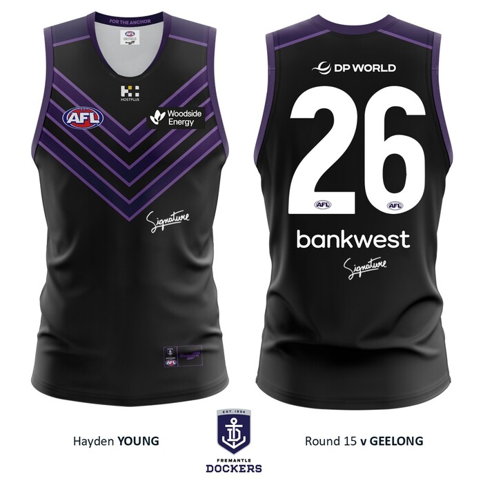Photo of Hayden Young #26 Fremantle 2026 Stealth Match-Worn Guernsey