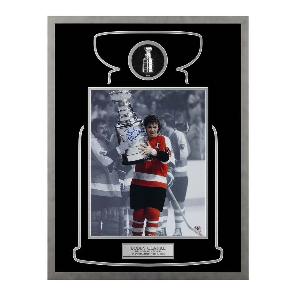 Bobby Clarke Signed Philadelphia Flyers Cup Champion 23x27 Frame