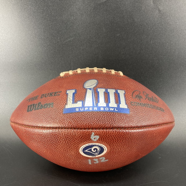 Super Bowl LIII Game Used Football Rams Offense/Patriots Defense (Brady'...