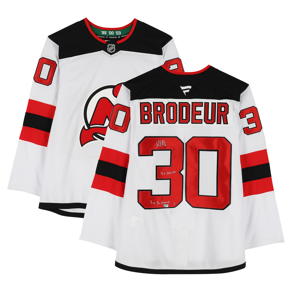 Martin Brodeur New Jersey Devils Autographed White Fanatics Premium Jersey with Multiple Inscriptions - Limited Edition 1 of 1 