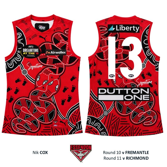 Photo of Nik Cox #13 Essendon 2026 Dreamtime Guernsey 
