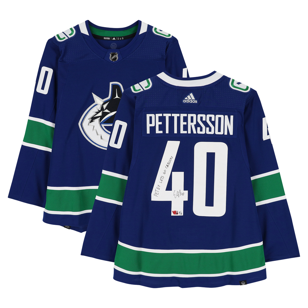 Elias Pettersson Vancouver Canucks Autographed Blue Adidas Jersey with Multiple Inscriptions - Limited Edition of 5