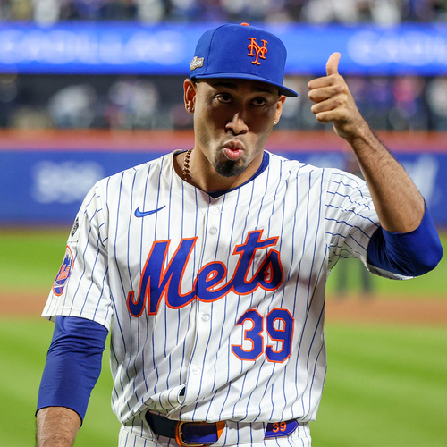 Edwin Díaz - Game-Used White Pinstripe Jersey - 2024 Postseason