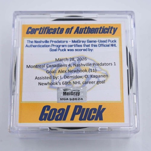 Image of Newhook, Alex - Montreal Canadiens - March 28, 2026 at Nashville Predators (Predators Logo)