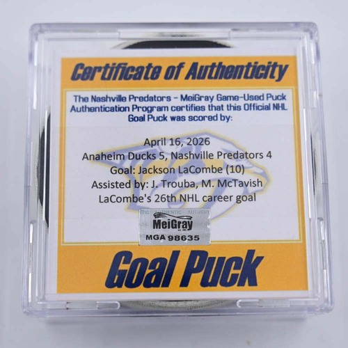 Image of LaCombe, Jackson - Anaheim Ducks - April 16, 2026 at Nashville Predators (Predators Logo)
