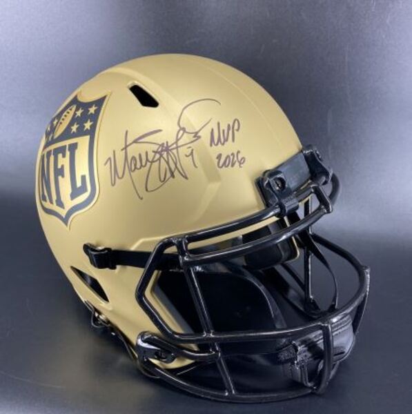 NFL - Rams Matthew Stafford Signed Gold NFL Shield Replica Speed Helmet ...