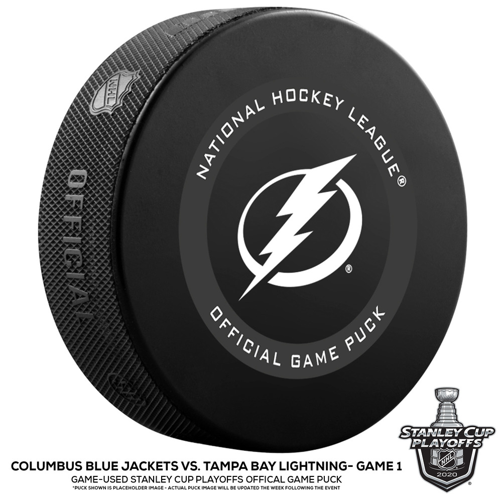 Tampa Bay Lightning vs. Columbus Blue Jackets Game-Used Puck from Game 1 of the First Round of the 2020 Stanley Cup Playoffs on August 11, 2020