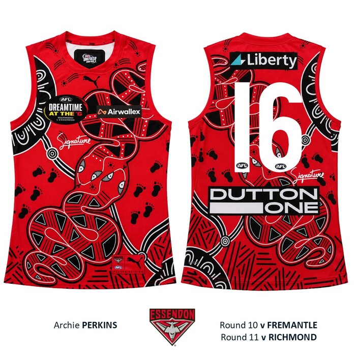 Photo of Archie Perkins #16 Essendon 2026 Dreamtime Guernsey 