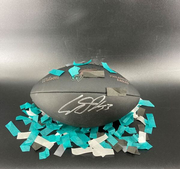 NFL - Eagles Cooper DeJean Signed Black Composite Football With Eagles L...
