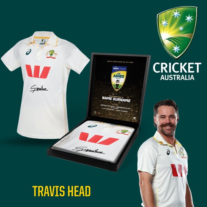 Photo of Travis Head Australia v England Ashes 4th Test Signed Match-Worn Shirt