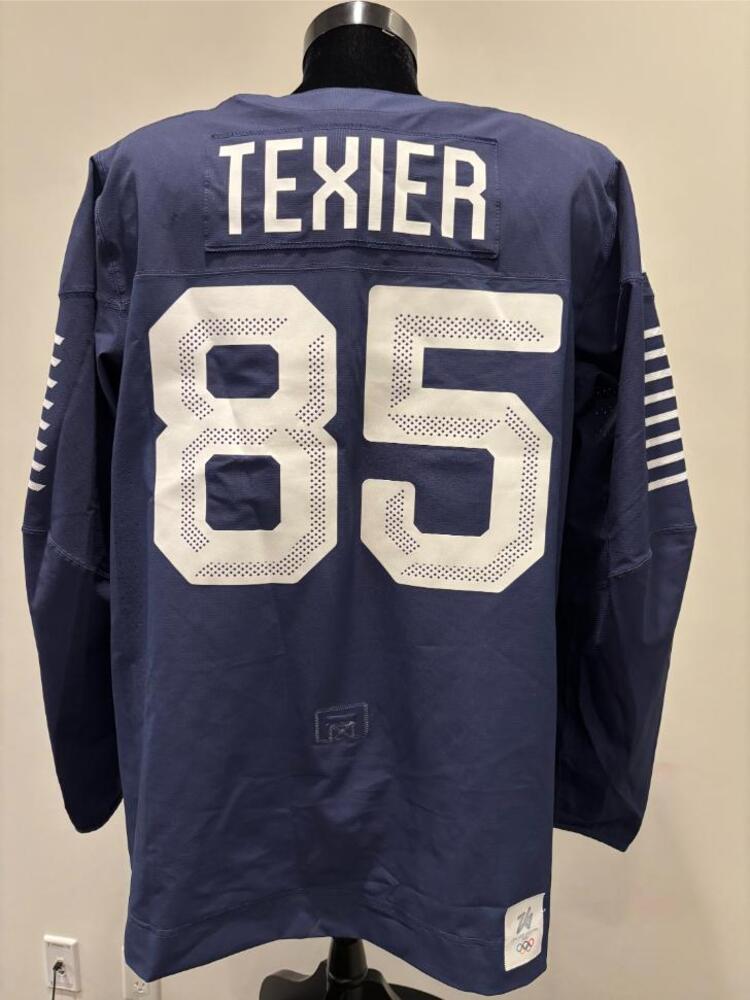 Alexandre Texier France Game-Used Blue Jersey worn v. Germany on February 17, 2026, as a part of the 2026 Milano Cortina Winter Games.