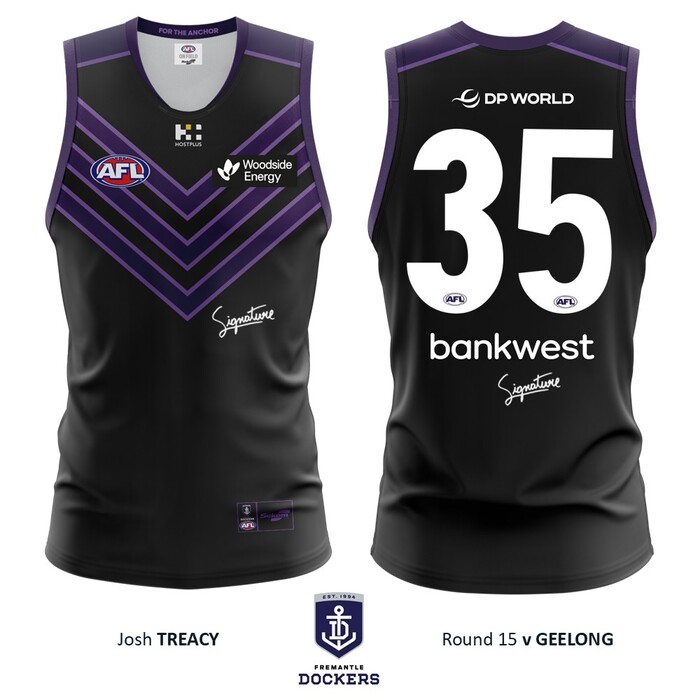 Photo of Josh Treacy #35 Fremantle 2026 Stealth Match-Worn Guernsey