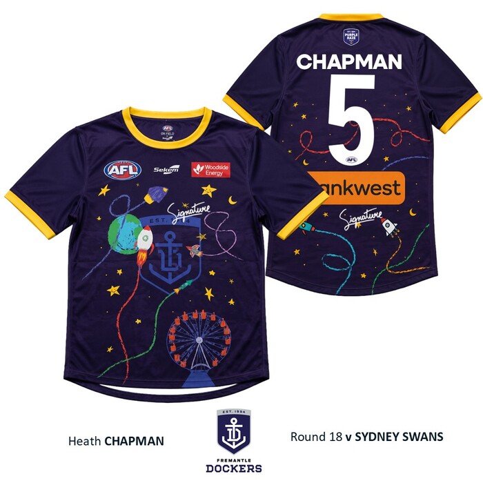 Photo of Heath Chapman #5 Fremantle 2026 Starlight Foundation Warm Up Tee